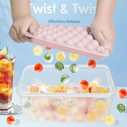 WIBIMEN Ice Cube Tray with Lid and Bin - Round Ice Trays for Freezer with Lid - Ice Cube Trays for Freezer with Ice Container (1"-2PACK Pink) - Image 2