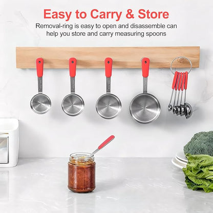 Bopei Measuring Cups and Spoons Set Stainless Steel 10 Piece for Cooking and Baking (5 Cups + 5 Spoons, Red Handle) - Image 5