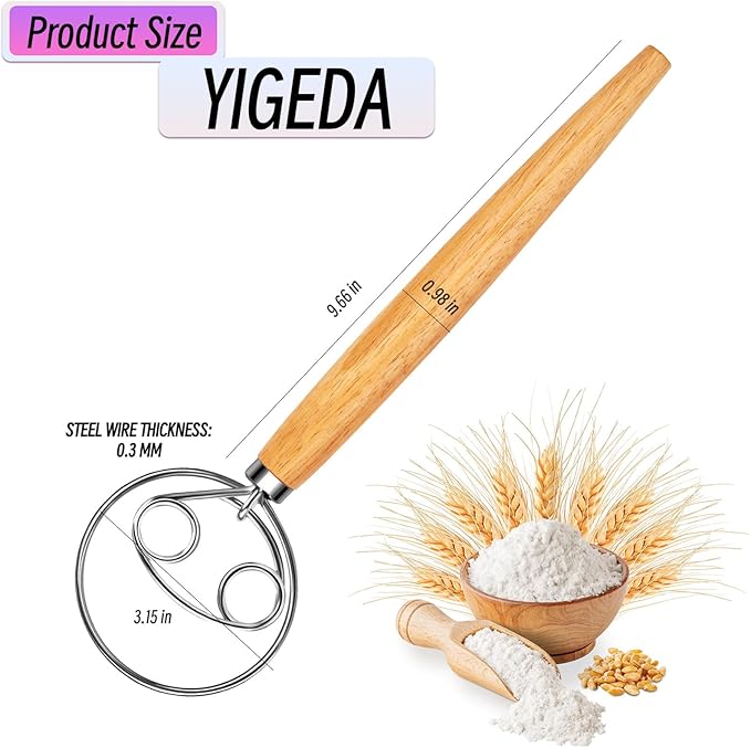 Danish Dough Whisk Stainless Steel Wooden Handle for Sourdough Bread Pizza and Pastry Making - Image 6