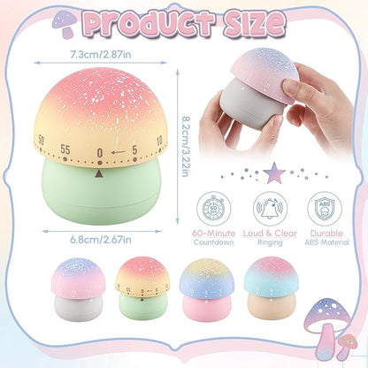 Amylove 4 Pieces Cute Kitchen Timer Animal Mechanical Manual 60 Minutes Loud Alarm Egg Windup Timer for Adults(Mushroom)