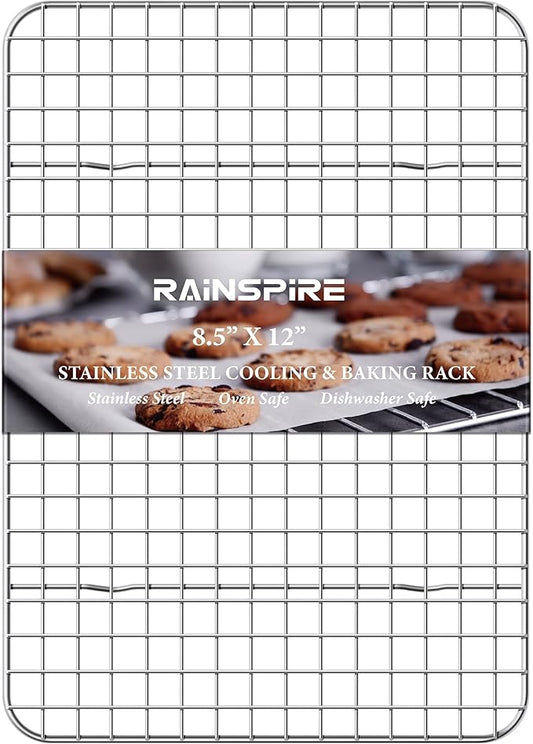 Rainspire Cooling Rack Stainless Steel, Heavy Duty Cooling Racks for Cooking and Baking, Oven Safe Wire Rack for Cooking, Baking Rack for Oven Cooking Fits Quarter Sheet Pan (1, 8.5" x 12")