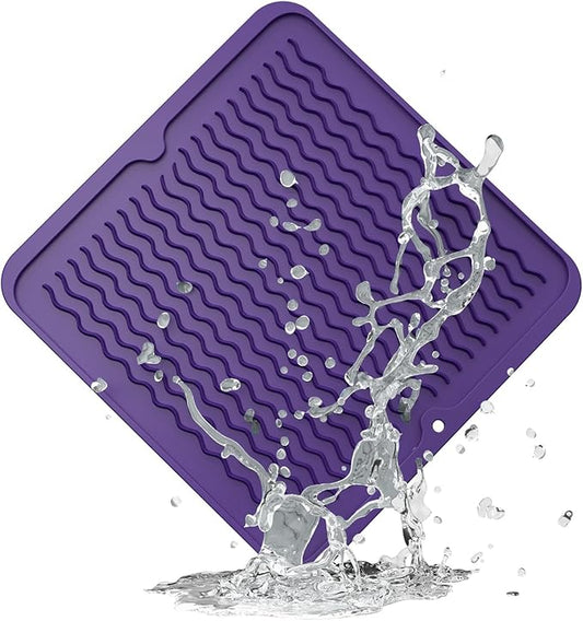 ZLR Silicone Dish Drying Mat 12" x 12" Square - Small Heat Resistant Trivet & Countertop Protector for Air Fryer, Coffee Maker - Waterproof Kitchen Drain Pad for Cups, Fruit (Meadow Violet) by ZLR