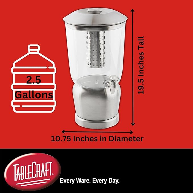 TableCraft 75 Upscale 2.5 Gallon Drink Dispenser with Fruit Infuser & Stand, Tritan & Brushed Stainless Steel, Cold Beverage Dispenser for Catering and Home Use - Image 3