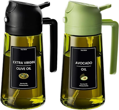 CXINYI - 16oz/470ml Olive Oil Dispenser for Kitchen with Stickers - 2 in 1 Olive Oil Sprayer for Cooking, Air Fryer, and Salad, Black&Green (Light-Proof Kitchen Gadget) by CXINYILLC
