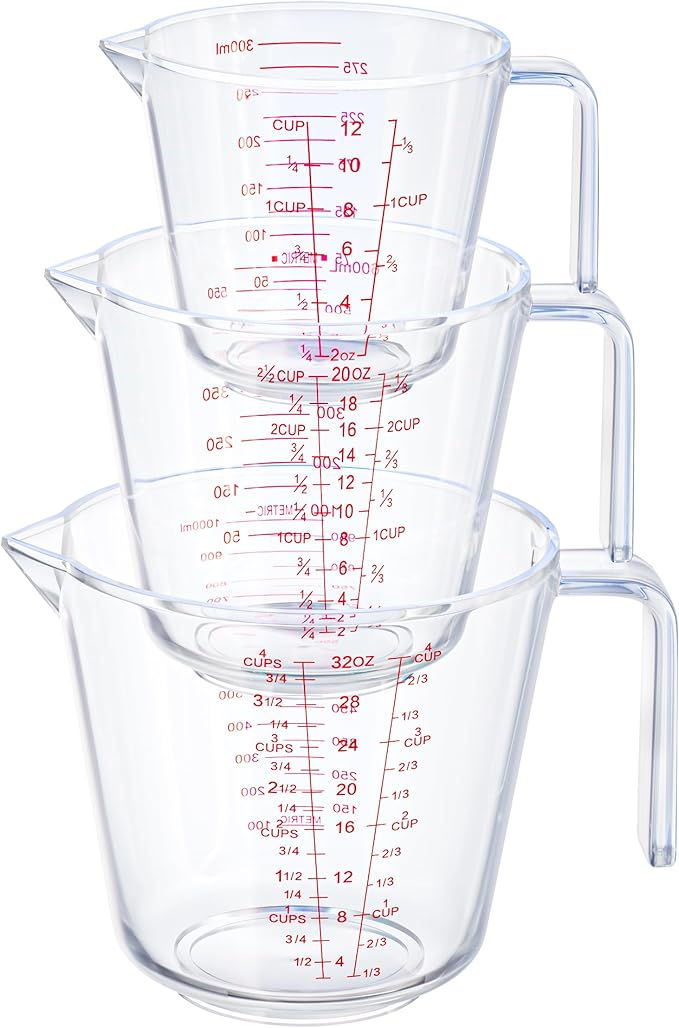 Measuring Cups, Plastic Measuring Cups Set of 3-1000ml, 600ml, 300ml with Spout & Easy-Pour Design, Leak-Proof, Cooking, Baking, Liquid & Dry Ingredients, (ML/OZ/CUP) by YCKitchen