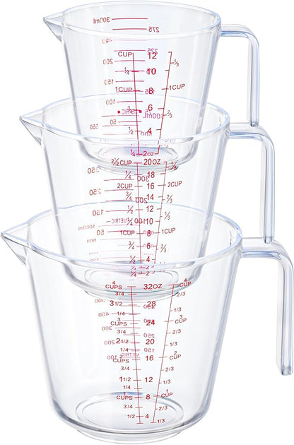 Measuring Cups, Plastic Measuring Cups Set of 3-1000ml, 600ml, 300ml with Spout & Easy-Pour Design, Leak-Proof, Cooking, Baking, Liquid & Dry Ingredients, (ML/OZ/CUP) by YCKitchen