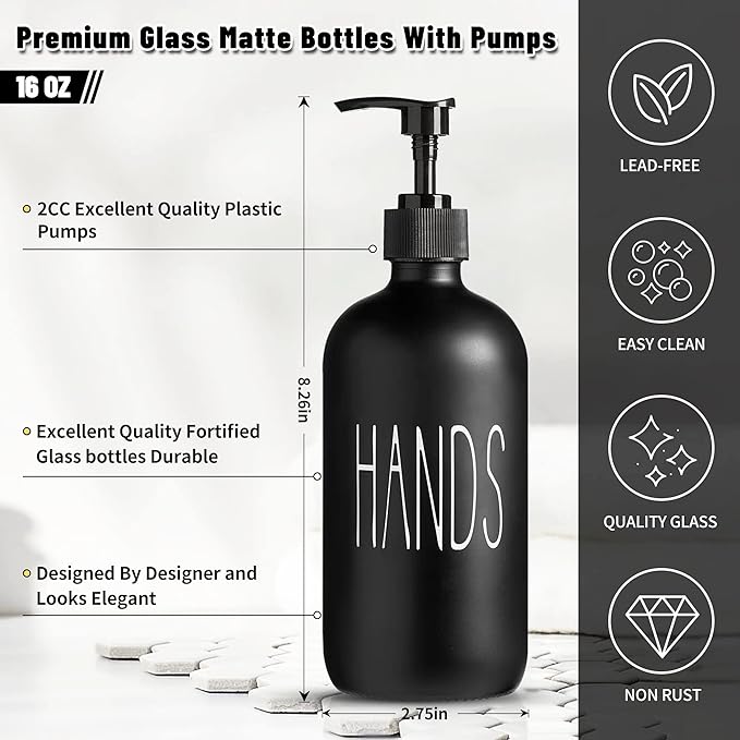 COHOSEGE Glass Soap Dispenser Set 2 Pack,Contains Hand and Dish Soap Dispenser.Premium 16 Oz Black Kitchen Soap Dispenser Set for Kitchen Sink and Farmhouse Decor - Image 3