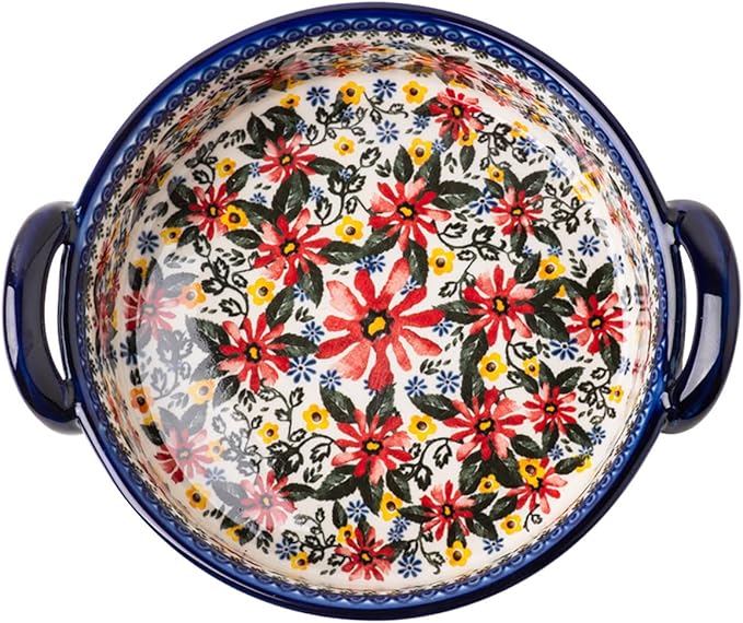 Red Daisy Flower Vintage Style Ceramic Bakeware Casserole Dish Baking Pan Lasagna Pans Baking Dish with Handles for Oven/Cooking/Kitchen-1 PCS, 32 OZ - Image 3