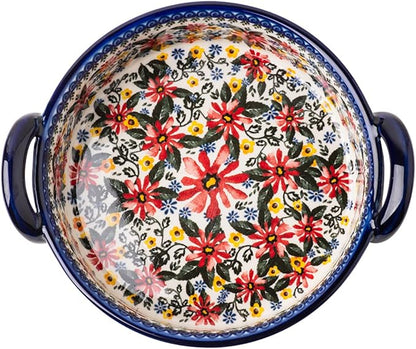 Red Daisy Flower Vintage Style Ceramic Bakeware Casserole Dish Baking Pan Lasagna Pans Baking Dish with Handles for Oven/Cooking/Kitchen-1 PCS, 32 OZ - Image 3
