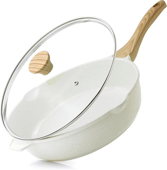 SENSARTE Nonstick Ceramic Saute Pan 12-Inch, 5QT Non-toxic Deep Frying Pan Skillet with Lid, Healthy No Teflon Cookware, Stay Cool Handle, Induction Compatible, PFAS Free by SENSARTE