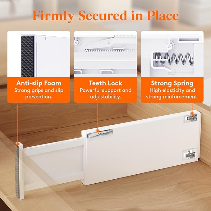 Lifewit 10 Pack 5" High Drawer Dividers 34-56cm/13.5-22" Adjustable Drawer Organizer for Clothes/Utensils, Expandable Drawer Separator in Dresser/Kitchen/Bedroom/Office Organization & Storage White - Image 3