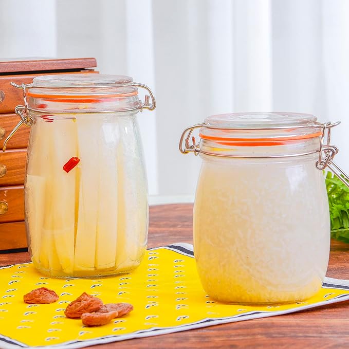 Hovico 25 oz Glass Jars With Airtight Lids And Leak Proof Rubber Gasket,Wide Mouth Mason Jars With Hinged Lids For Kitchen Canisters 750ml, Glass Storage Containers - Image 5