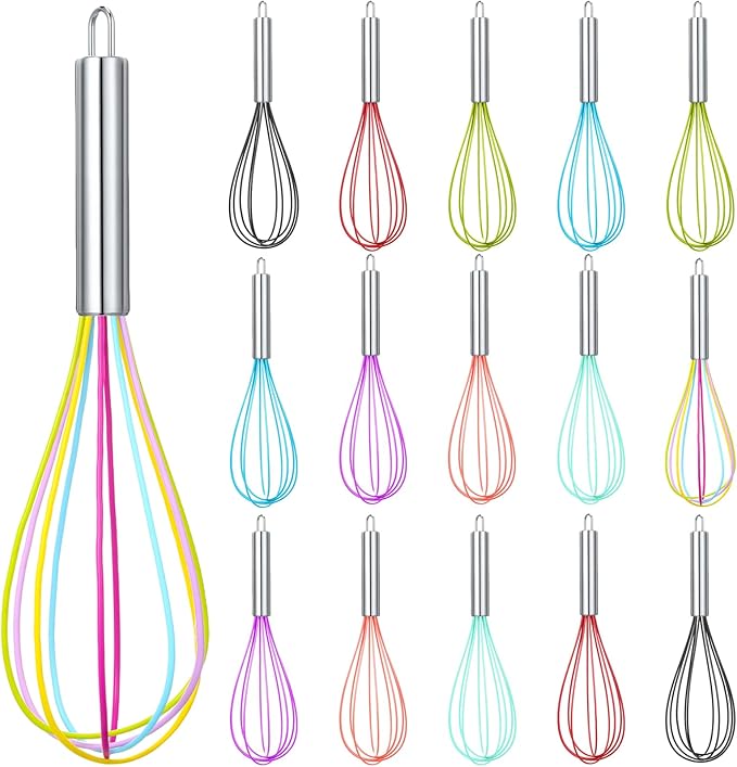 Domensi 16 Pcs 12 Inch Whisks Bulk for Cooking Silicone Whisks Non Scratch Stainless Steel Hand Coated Metal Heat Resistant Egg Beaters for Classroom Cook Party Favor Gift Supplies by Domensi