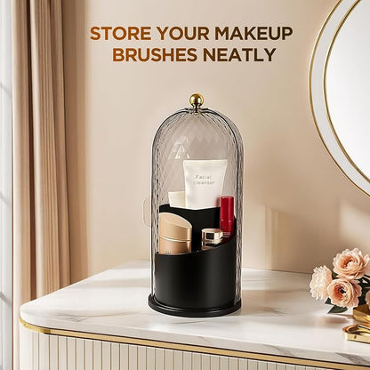 3 Slots Toothbrush Holders with Lid, Rotating Concealed Tooth Brush Holders for Bathroom, Countertop Toothbrush Holder with Cover, Toothpaste Holder for Bathrooms, Makeup Brush Holder(Black)