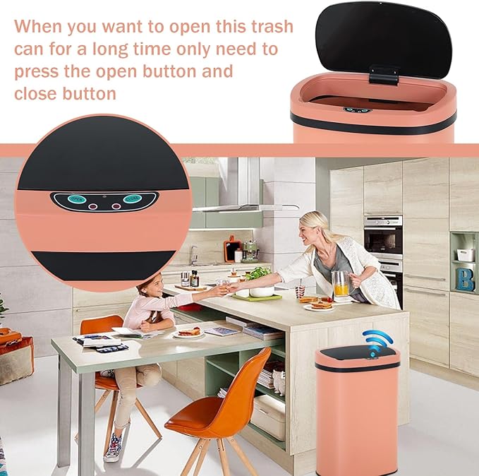 Bigacc 13 Gallon Stainless Steel Trash Can Automatic Trash Can Garbage Can Bathroom Garbage Can with Lid for Kitchen Living Room Office Bathroom, Electronic Motion Sensor Automatic, Pink - Image 5