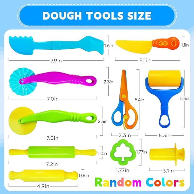28Pcs Dough and Clay Play Tools Kit for Kids, Modeling Clay Accessories with Animal Cutters, Rolling Pins, Safety Scissors, Dough Extruder & Rollers - Image 5