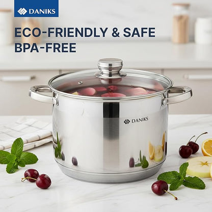 Daniks Standard 11-Piece Stainless Steel Cookware Set with Glass Lids, Includes Saucepan with Lid and Frying Pan, Tri-Ply Bases for Even Heating, Induction Compatible, Dishwasher Safe, Silver