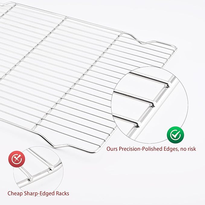 Cooling rack,2-Pack Heavy-Duty Stainless Steel wire rack for cooking (16.5"x11.5") - Oven Baking Wire Rack for Sheet Pans, Bread, Dishwasher Safe & Non-Toxic Metal Grates - Image 3