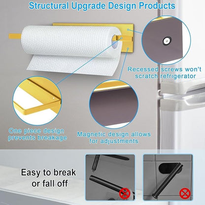 Paper Towel Holder Gold, Magnetic Paper Towel Holder for Fridge, Toilet Paper Roll Holder Magnet Paper Towel Rack Wall Mount Fridge Organizer for Golden Bathroom Kitchen Dorm Room RV Essentials, 2Pack - Image 4