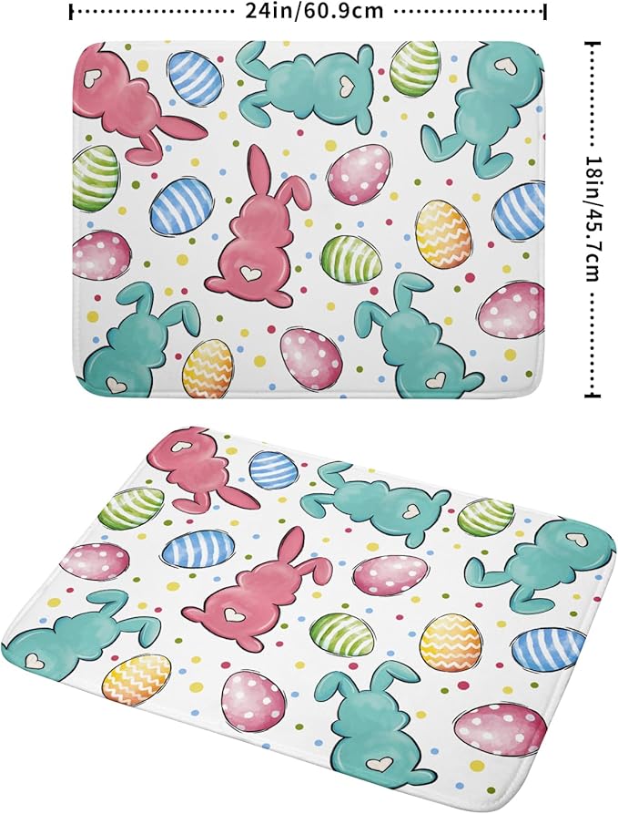 Easter Dish Drying Mat for Kitchen Counter Colorful Bunny Holiday Microfiber Absorbent Dish Draining Reusable Washable Foldable Extra Large 18"x24" - Image 2