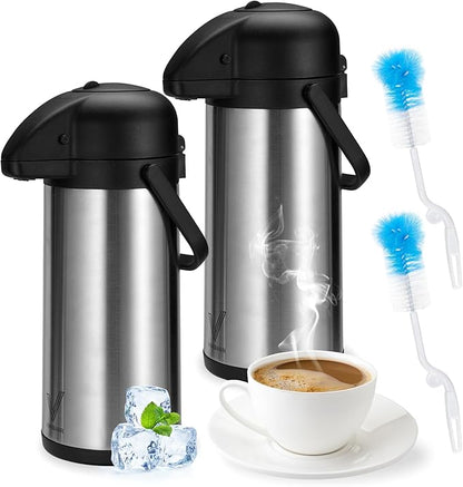 Airpot Coffee Dispenser with Pump - 2Pcs 102 oz Insulated Stainless Steel Coffee Carafe - Thermal Beverage Dispenser - Coffee Urn for Hot/Cold Water, Party Chocolate Drinks by Vondior