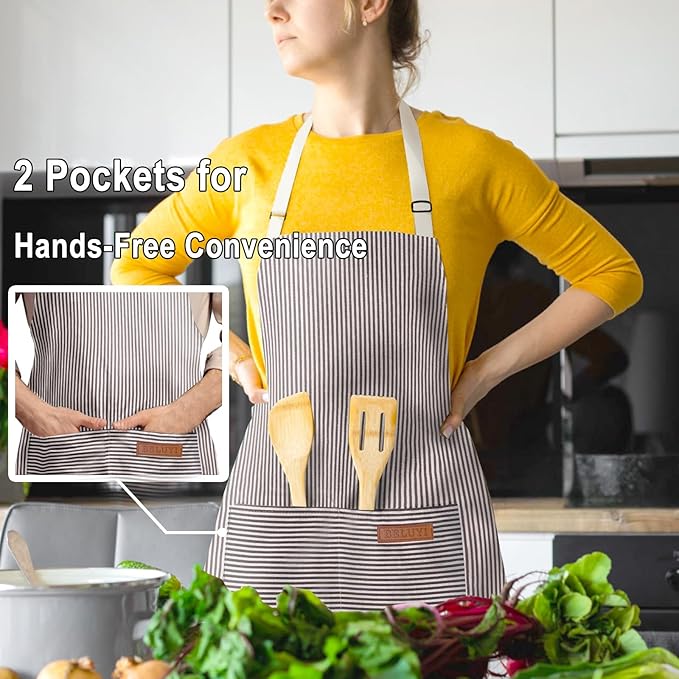 BeLuyi Adjustable Bib Apron with 2 Pockets Chef Cooking Kitchen Restaurant Aprons for Women Men - Image 4
