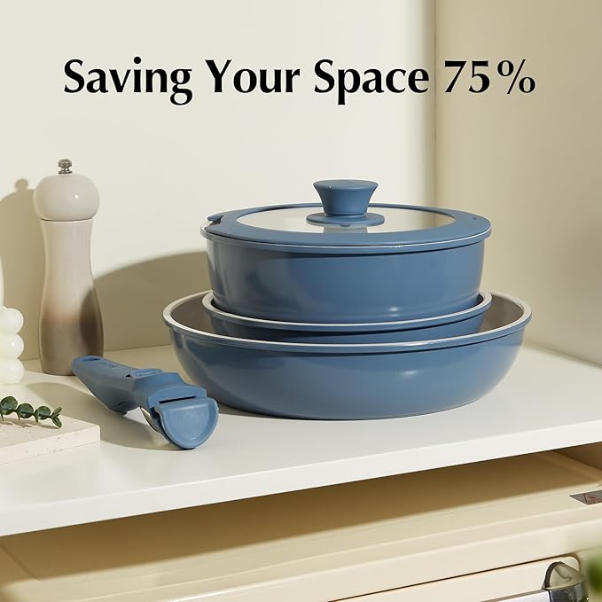 Redchef Ceramic Cookware Set, Removable Handle Pots and Pans Non-Stick, Rv Cookware Set, Non-Toxic Pots and Pans Set No PFAS, PTFE, PFOA, Detachable Pots and Pans, Dishwasher & Oven Safe(Blue) - Image 6