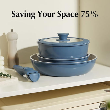 Redchef Ceramic Cookware Set, Removable Handle Pots and Pans Non-Stick, Rv Cookware Set, Non-Toxic Pots and Pans Set No PFAS, PTFE, PFOA, Detachable Pots and Pans, Dishwasher & Oven Safe(Blue) - Image 6