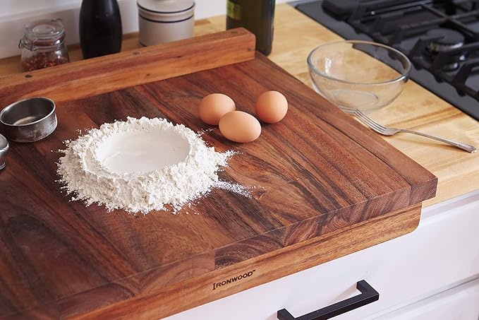 Ironwood Gourmet Double-Sided Countertop Lyon Pastry/Cutting Board With Gravy Groove, Acacia Wood 17.25 x 24 x 1.25 inches - Image 2