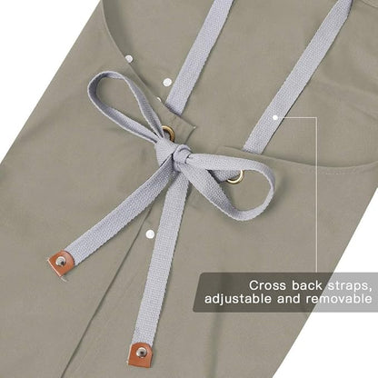 Mignongirl Chef Apron,Cross Back Apron for Men Women with Adjustable Straps and Large Pockets,Canvas,M-XXL (Beige) - Image 6