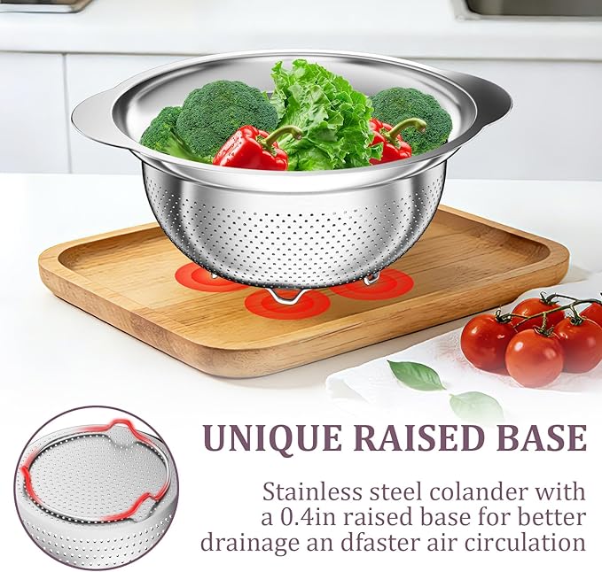 Stainless Steel Colander - 3QT Medium Capacity Strainer with Handle, Kitchen Food Strainer Basket for Washing Vegetables, Fruits, Rice, and Pasta, Kitchen Present for Women - Image 5
