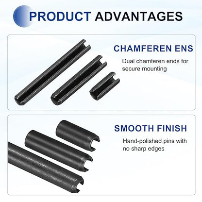 MECCANIXITY 60Pcs Slotted Split Roll Pins 7/50 Inch(3.5mm) Dia. 1 Inch(25mm) Length 65Mn Steel Spring Tension Expansion Dowels for Secure Fastening, Black