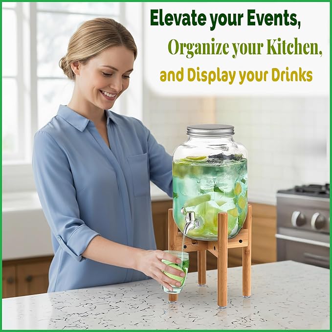 ZPirates Drink Dispenser Stand - Adjustable Bamboo Holder Riser for Compatible Water, Lemonade, Juice & Beverage Dispensers, Mason Jar & Spigot Jugs - Foldable Stand for 7-10 Inch Dispensers