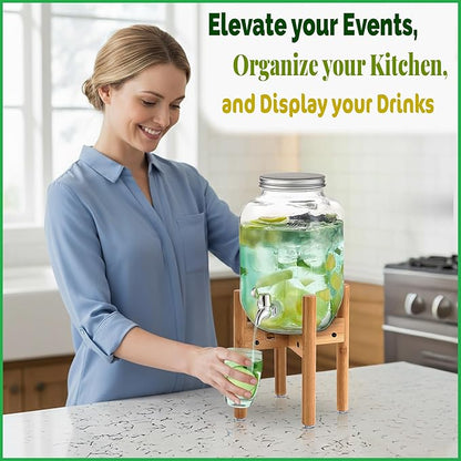 ZPirates Drink Dispenser Stand - Adjustable Bamboo Holder Riser for Compatible Water, Lemonade, Juice & Beverage Dispensers, Mason Jar & Spigot Jugs - Foldable Stand for 7-10 Inch Dispensers