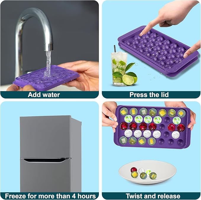 Small Ice Cube Trays for Freezer – 2 Pack Hard Plastic Mini Ice Cube Trays, 66 Small Ice Cubes (1.1”), BPA Free Ice Mold for Cocktails, Iced Coffee & Drinks