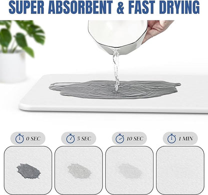 Quick Dry Stone Drying Mat for Kitchen Counter, Water-Absorbent Diatomaceous Dish Drying Mats, Multi-Purpose Stone Drying Tray for Cups Dishes Bottles, Carrara White