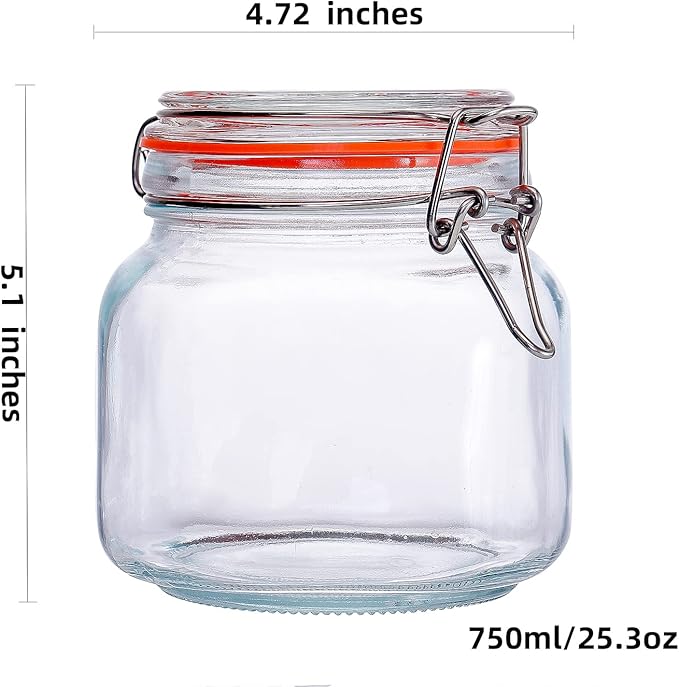 Hovico 25 oz Glass Jars With Airtight Lids And Leak Proof Rubber Gasket,Wide Mouth Mason Jars With Hinged Lids For Kitchen Canisters 750ml, Glass Storage Containers - Image 2
