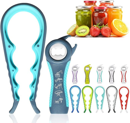 Jar Opener, 5 in 1 Multi Function Can Opener Bottle Opener Kit with Silicone Handle Easy to Use for Children, Elderly and Arthritis Sufferers (JAR-blue2.0) by Unknown