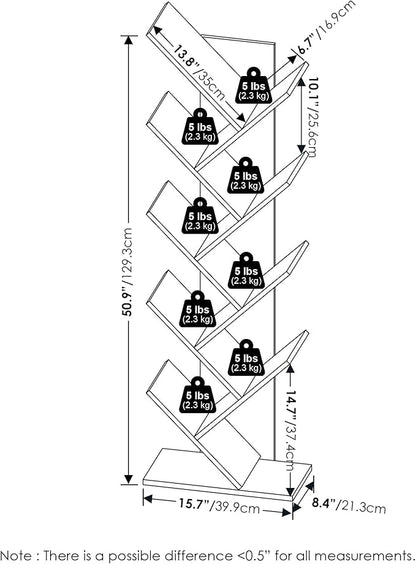 Furinno TREE Book Shelf, 9-Tier Bookshelf, Tree Bookcase with Angled Open Shelf, 8.4 x 15.7 x 50.9, for Room Decor, for Living Room, Bedroom, Home Office, White - Image 3