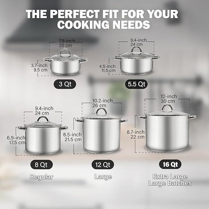 Cook N Home 3-Quart Stainless Steel Pot, Small Stock Pot with Glass Lid, Basics Saucier Casserole Stockpot - Image 2