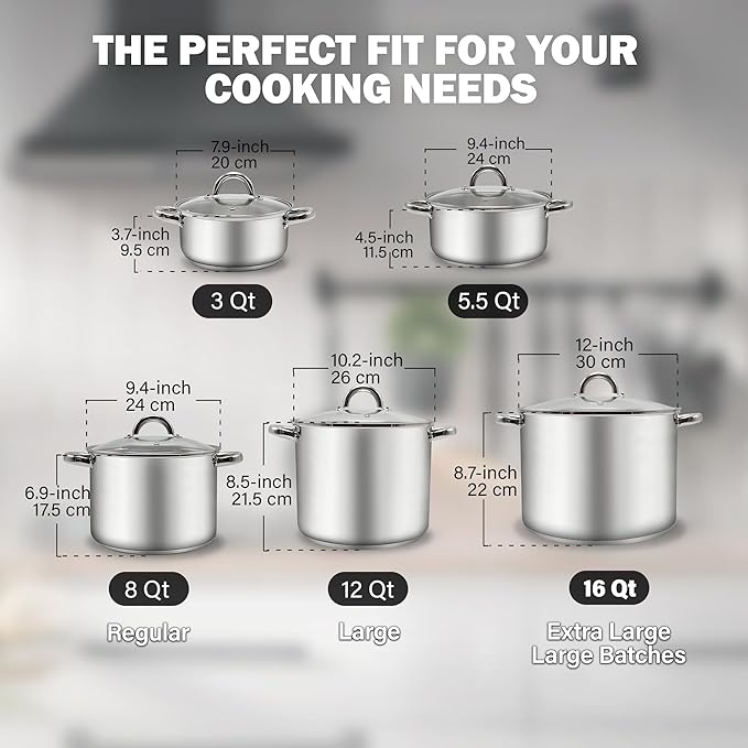 Cook N Home Stockpot with Lid, Basics Stainless Steel Soup Pot, 16-Quart - Image 2