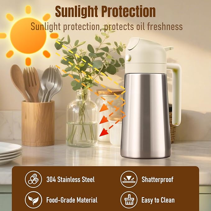 PARACITY Oil Dispenser Bottle with Stainless Steel Shell & Ceramic Sprayed Interior, 2 in 1 Olive Oil Sprayer and Dispenser, Oil Spray Bottle for Cooking, Kitchen, BBQ, Air Fryer, Salad, Baking(White) - Image 5