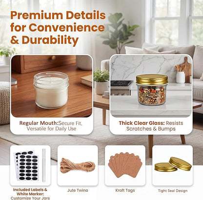 QAPPDA 4oz Glass Jars With Lids,Small Mason Jars Wide Mouth,Mini Canning Jars With Gold Lids For Honey,Jam,Jelly,Wedding Favor,Shower Favors,Spice Jars For Kitchen Storage & Home,Set of 40 - Image 3