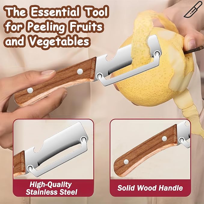 Premium Vegetable Peeler with Wooden Handle and Bottle Opener, Multi Functional Vegetable Peeler for Kitchen, Stainless Steel Blade Kitchen Tool for Vegetables or Fruits That Need to Be Peeled(2PCS) - Image 4