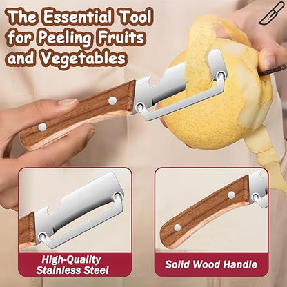 Premium Vegetable Peeler with Wooden Handle and Bottle Opener, Multi Functional Vegetable Peeler for Kitchen, Stainless Steel Blade Kitchen Tool for Vegetables or Fruits That Need to Be Peeled(2PCS) - Image 4