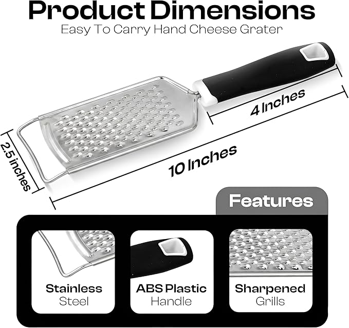 Handheld Cheese Grater & Cheese Shredder – Stainless Steel, Rust-Proof, Non-Slip Handle, Durable Flat Grater for Parmesan, Chocolate, Spices, Vegetables & More – Multi-Purpose & Easy to Clean. - Image 2