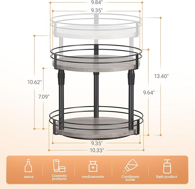 Across-Star Lazy-Susan-Organizer-Spice-Rack, Rotating Spice Organizer For Cabinet Pantry, Seasoning Holder Spice Shelf With Adjustable Height, Kitchen Counter Shelf Countertop Organizer - Image 5