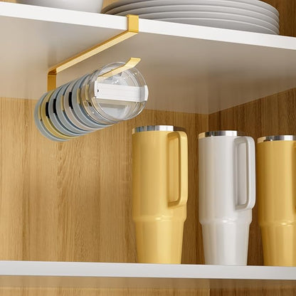 2 PCS Tumbler Lid Organizers, Ample Lid Capacity Up to 30 Lids, No Adhesive No Drill Yeti Lid Organizer Holder Inside Cabinet, Space-Saving Stanley Tumbler Cup Lid Holder Organizer for Kitchen (Gold) - Image 5