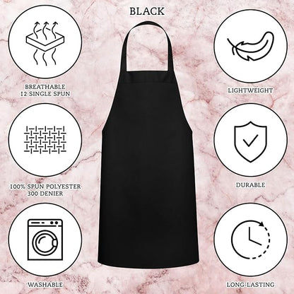GREEN LIFESTYLE 12 Pack Professional Chef Apron – Grilling Aprons for Men, Waterproof Cooking Aprons for BBQ, Work or Restaurant Use, Kitchen Aprons for Women – Black, No Pockets - Image 3