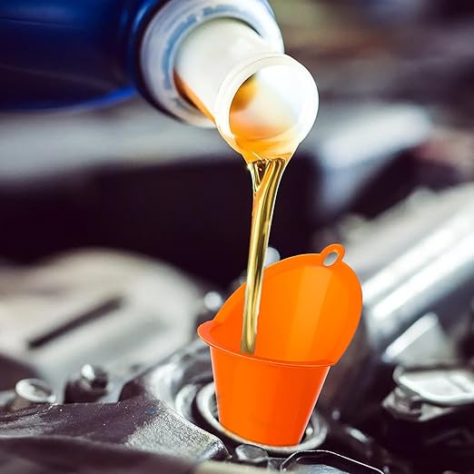 2-Pack Long Neck Multi-Purpose Spill Saver Plastic Funnel for Filling Automotive Oils, Lubricants, Engine Oils, Water, Diesel Fuel, Kerosene and Other Liquids - Orange